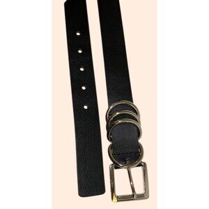 Michael Kors Black Synthetic Leather Belt‎ With Silver Buckle & Rings Size L